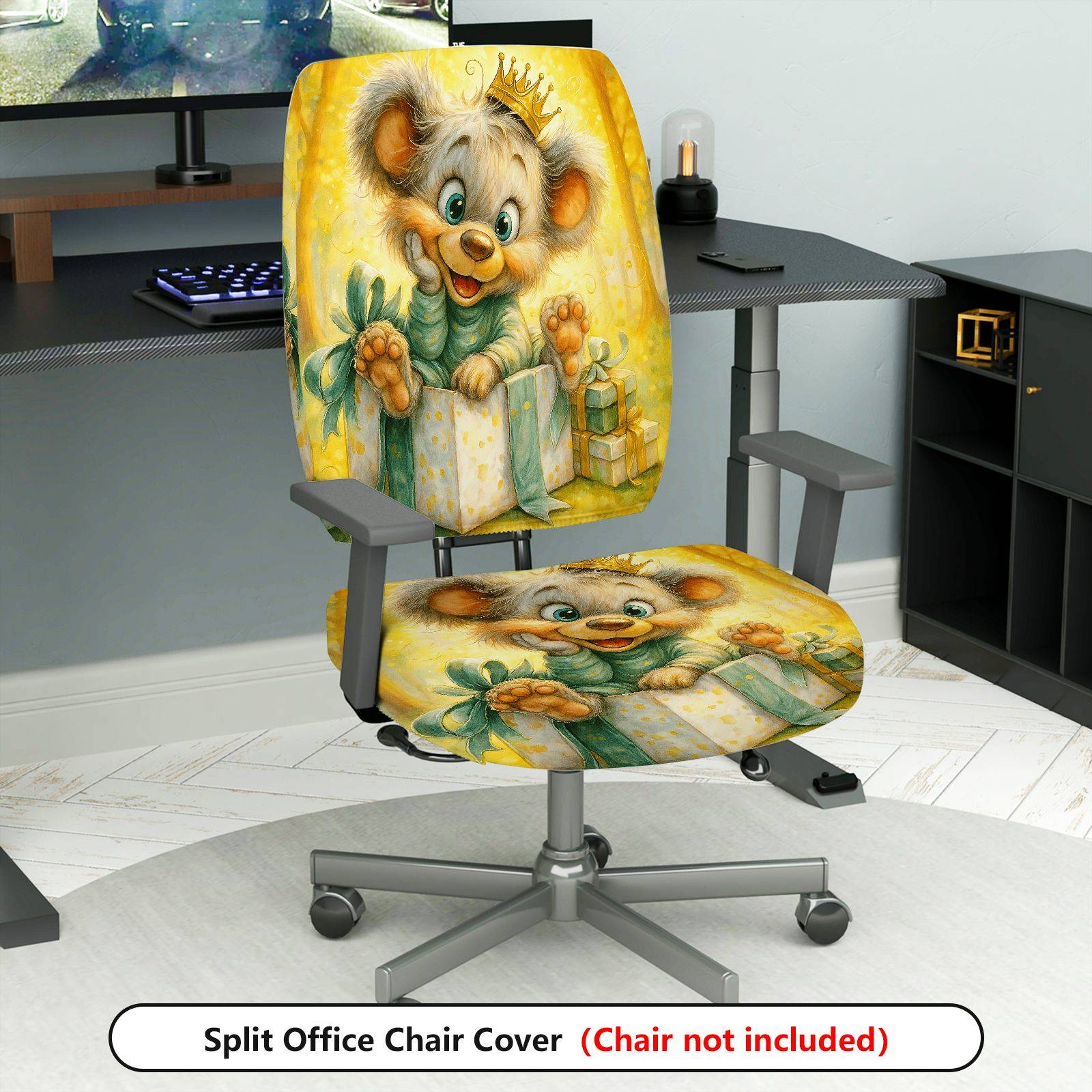 2-Piece Animal Crown Gift Cute Holiday  Computer Chair Cover Set, Seat and Backrest