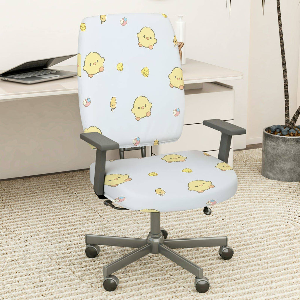 2-Piece Cute Yellow Chick Pattern  Computer Chair Cover Set, Seat and Backrest