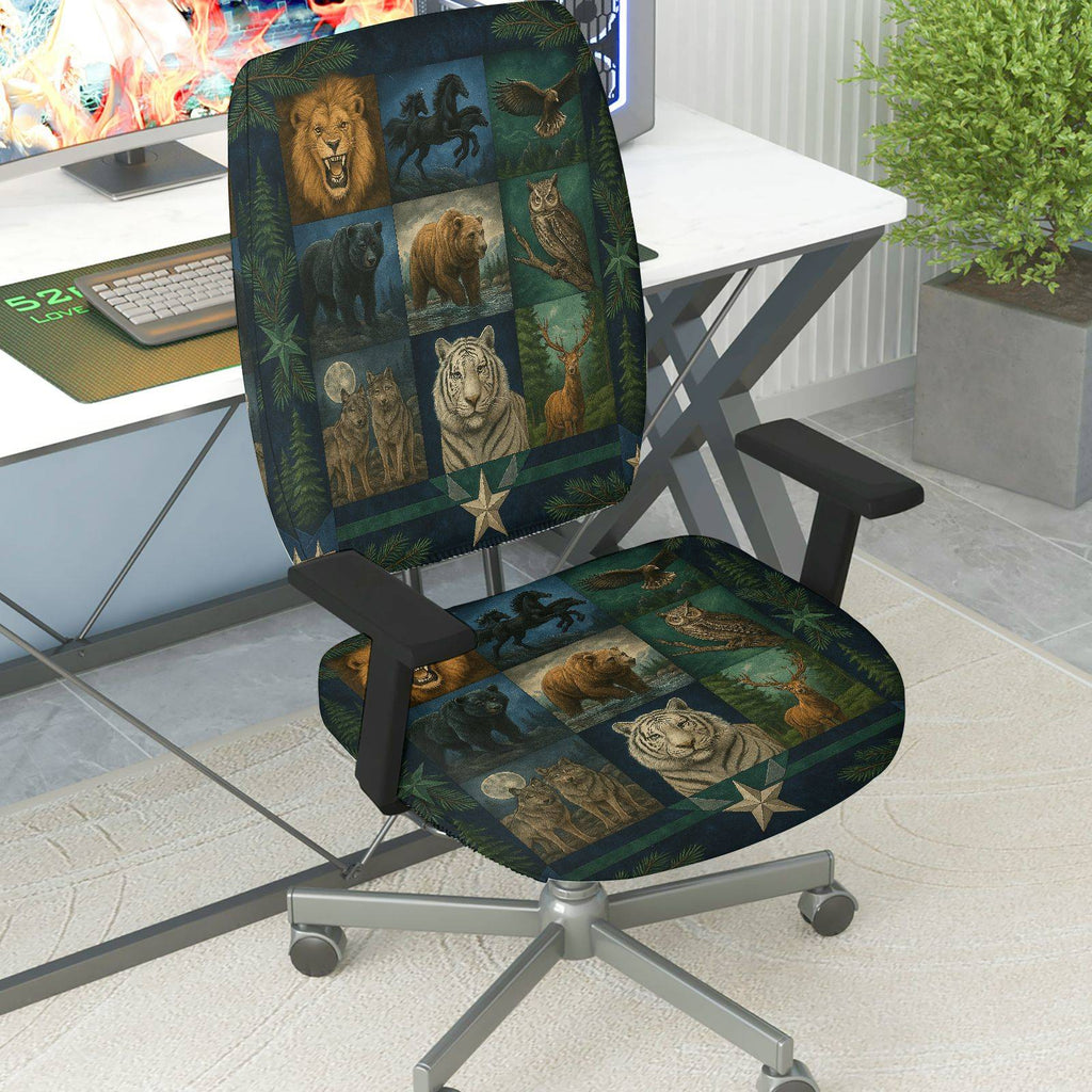 2-Piece Animal forest star nature wildlife  Computer Chair Cover Set, Seat and Backrest