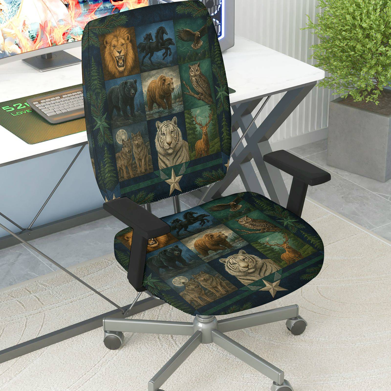 2-Piece Animal forest star nature wildlife  Computer Chair Cover Set, Seat and Backrest