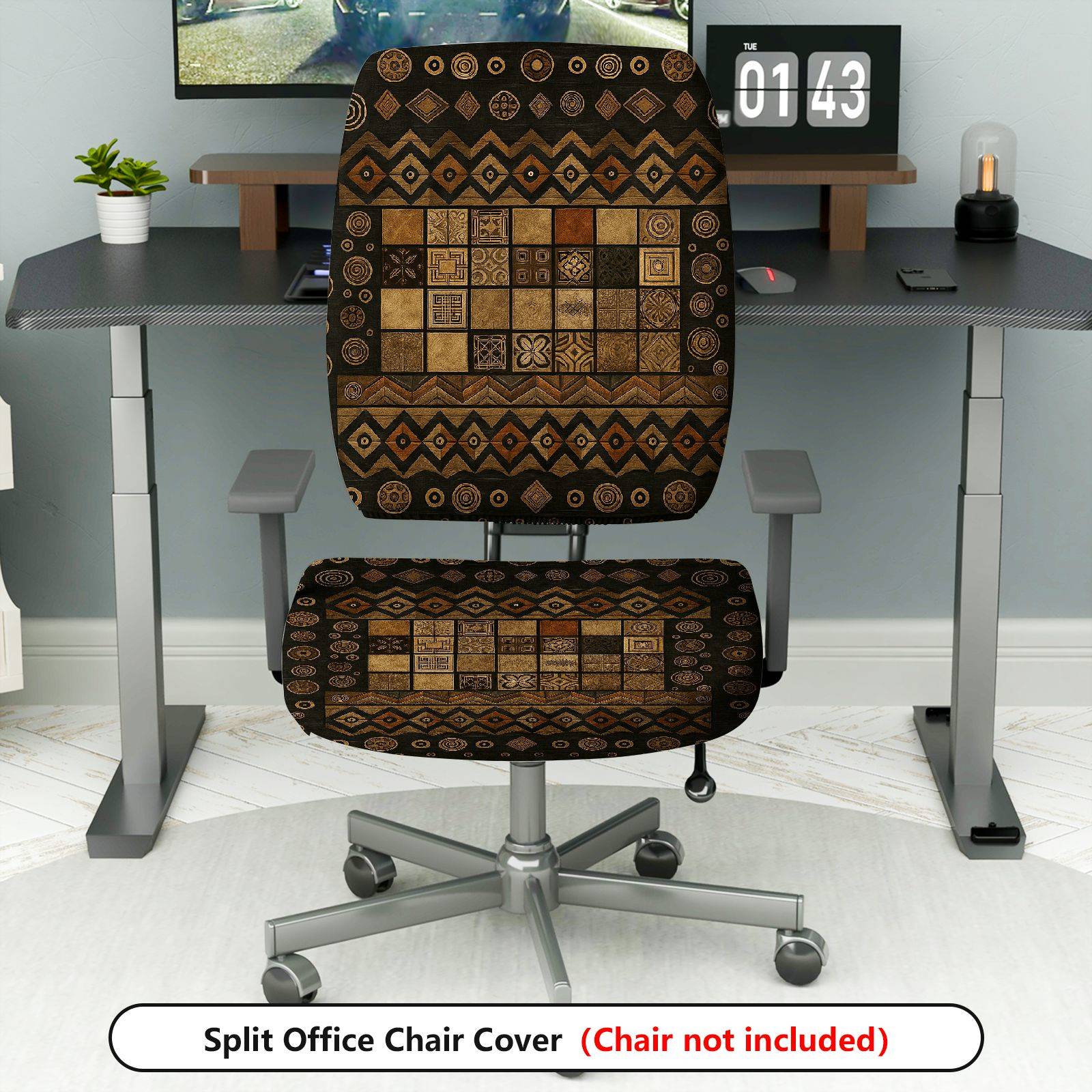 2-Piece Geometric Pattern Tribal Style  Computer Chair Cover Set, Seat and Backrest