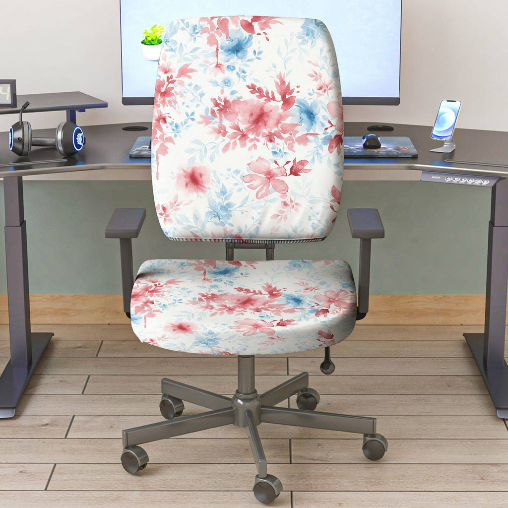 2-Piece Floral Pattern Stylish Elegant Decorative Red Blue  Computer Chair Cover Set, Seat and Backrest