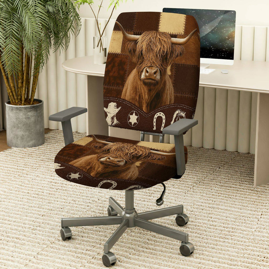 2-Piece Cow Western Farm Rustic Animal Country  Computer Chair Cover Set, Seat and Backrest