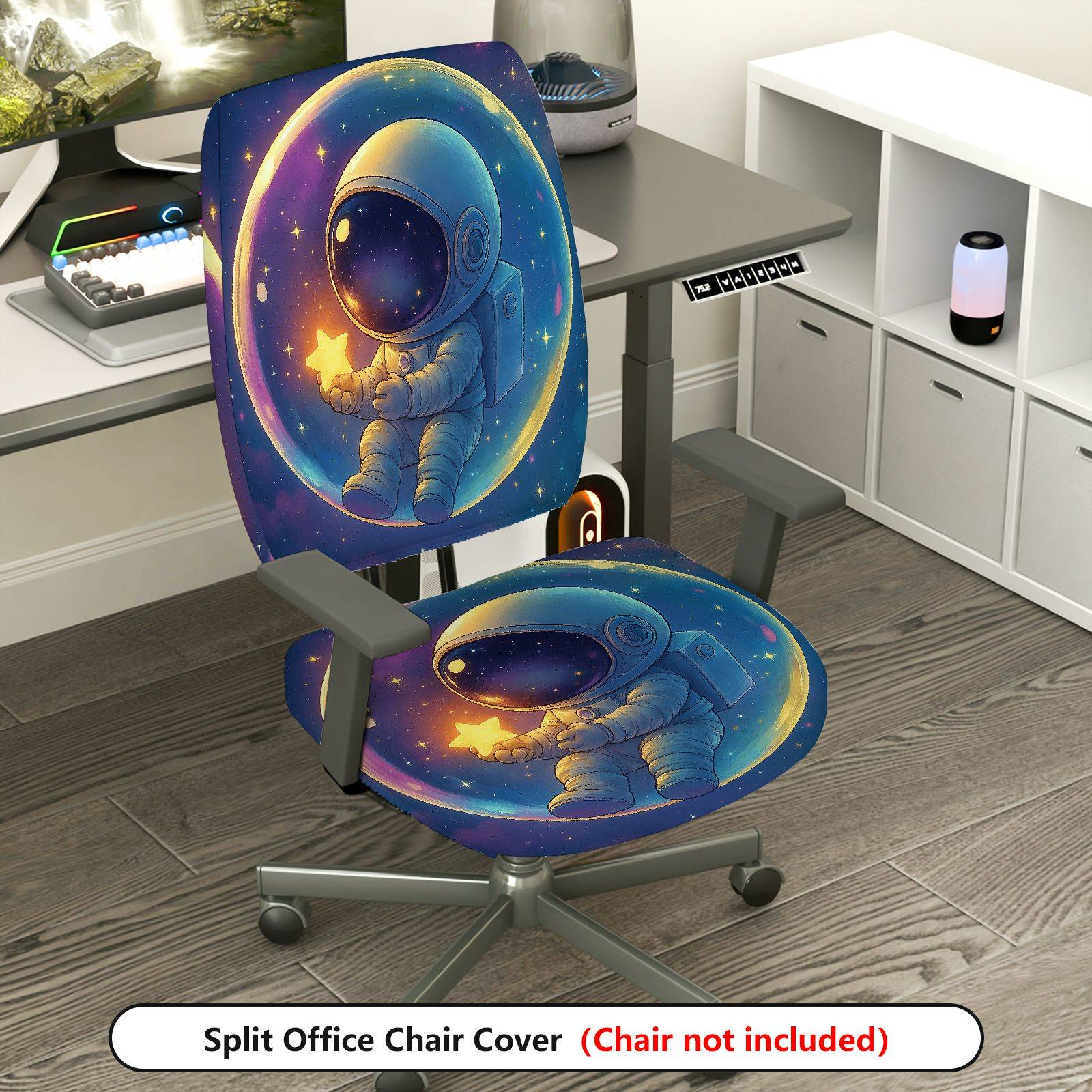 2-Piece Astronaut Star Galaxy Space  Computer Chair Cover Set, Seat and Backrest