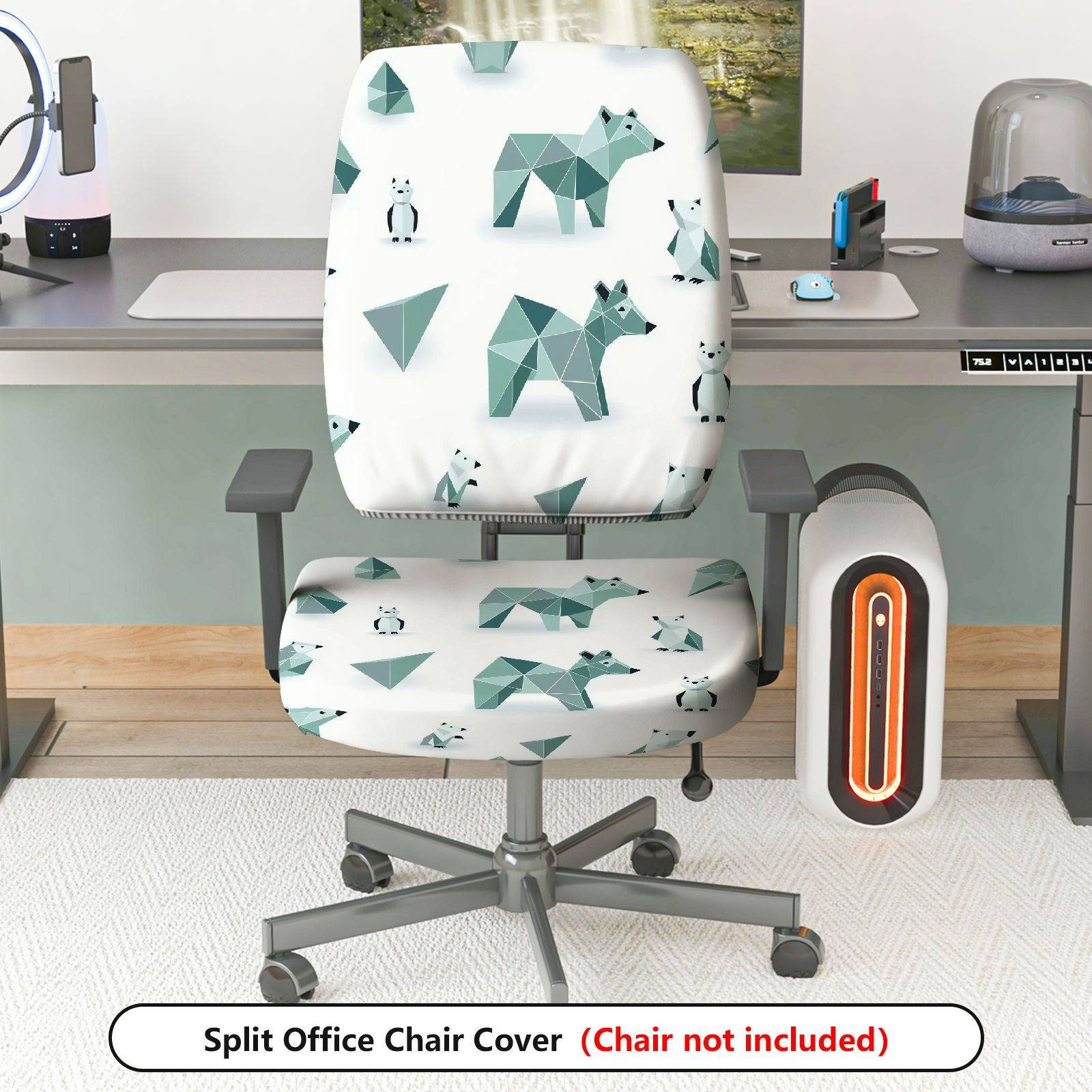 2-Piece Geometric Bear Penguin Animal Pattern  Computer Chair Cover Set, Seat and Backrest