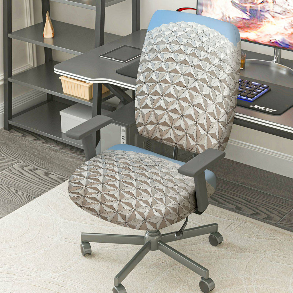 2-Piece Geometric Pattern Gray Design Decorative  Computer Chair Cover Set, Seat and Backrest