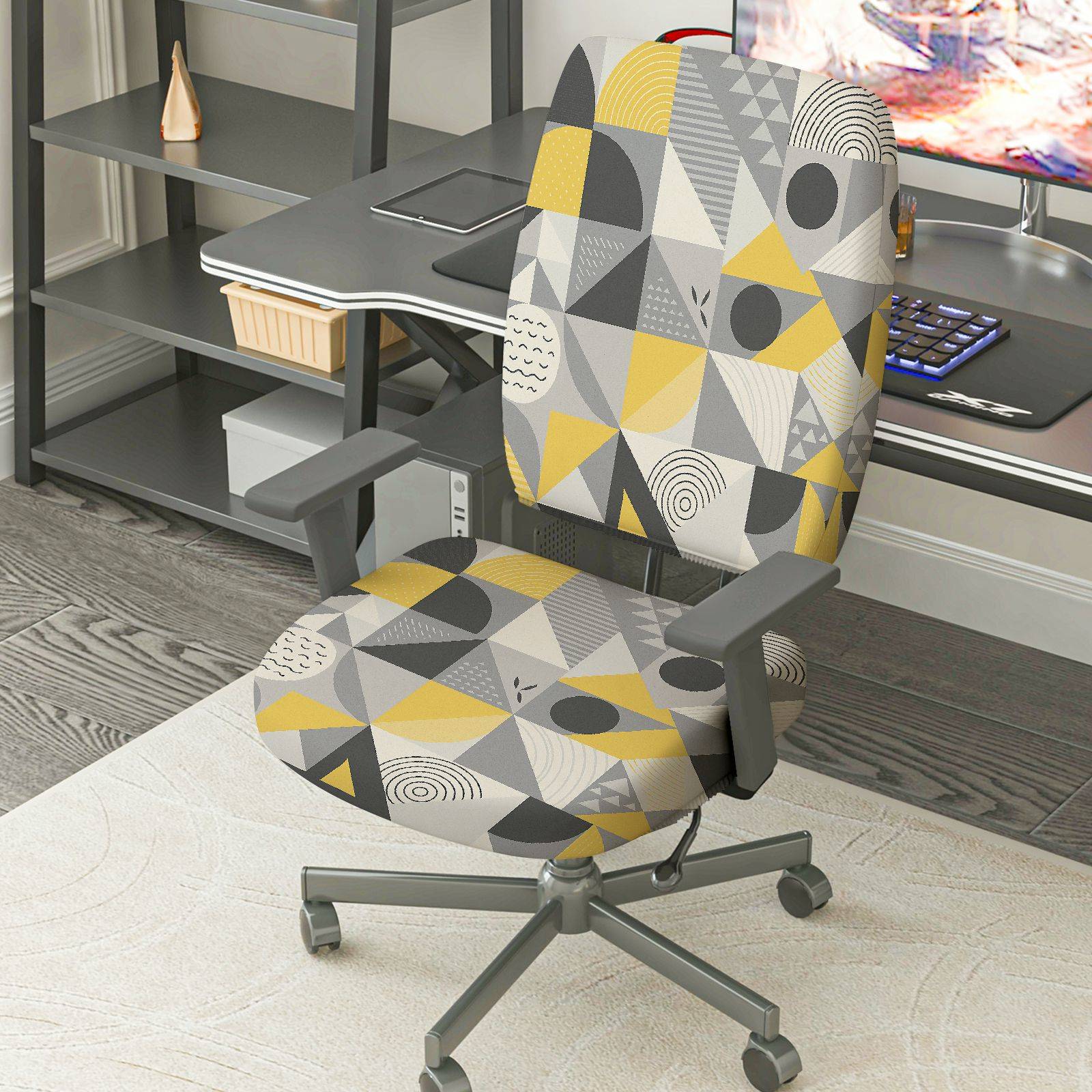 2-Piece Modern Geometric Colorful Stylish Artistic  Computer Chair Cover Set, Seat and Backrest