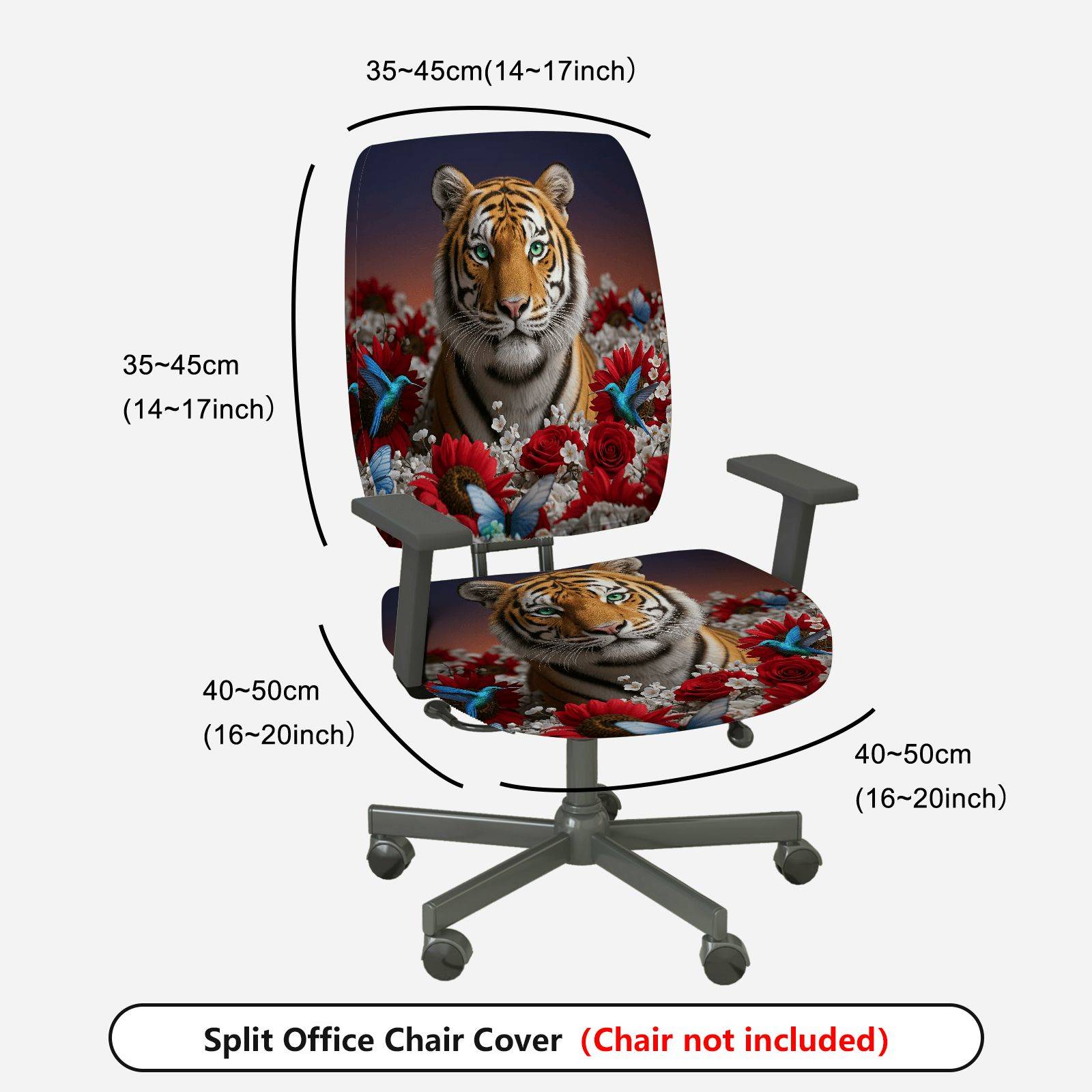 2-Piece Tiger Floral Animal Art Decorative  Computer Chair Cover Set, Seat and Backrest