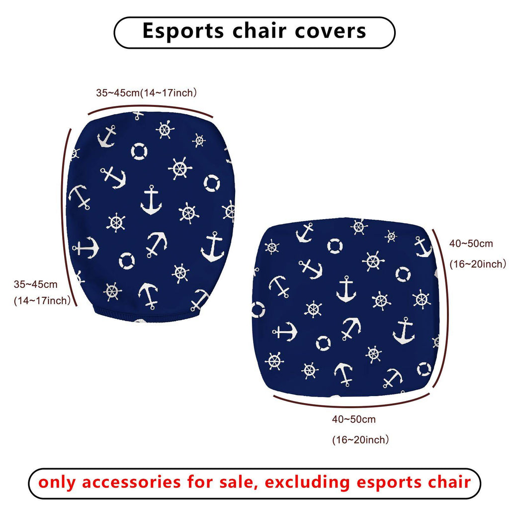 2-Piece Anchor Nautical Marine Ocean Ship  Computer Chair Cover Set, Seat and Backrest