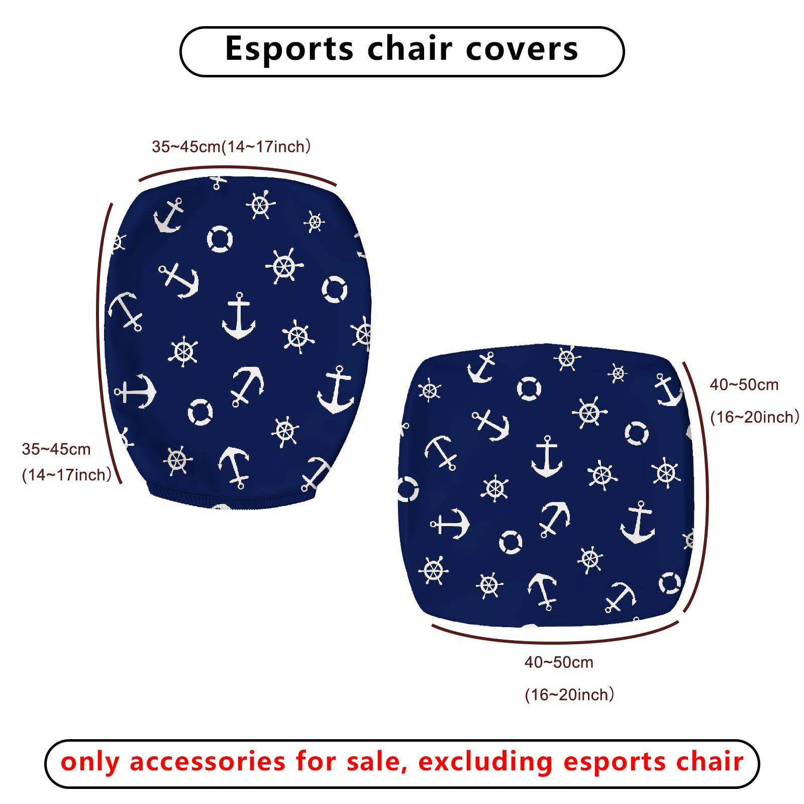 2-Piece Anchor Nautical Marine Ocean Ship  Computer Chair Cover Set, Seat and Backrest