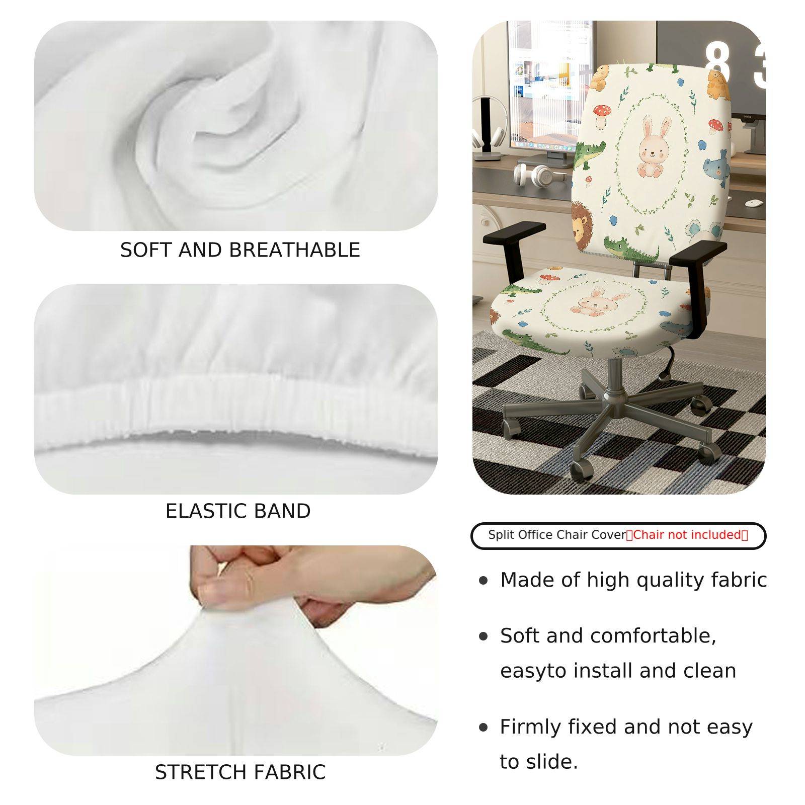 2-Piece Cute Animal Rabbit Dinosaur Mushroom Forest  Computer Chair Cover Set, Seat and Backrest