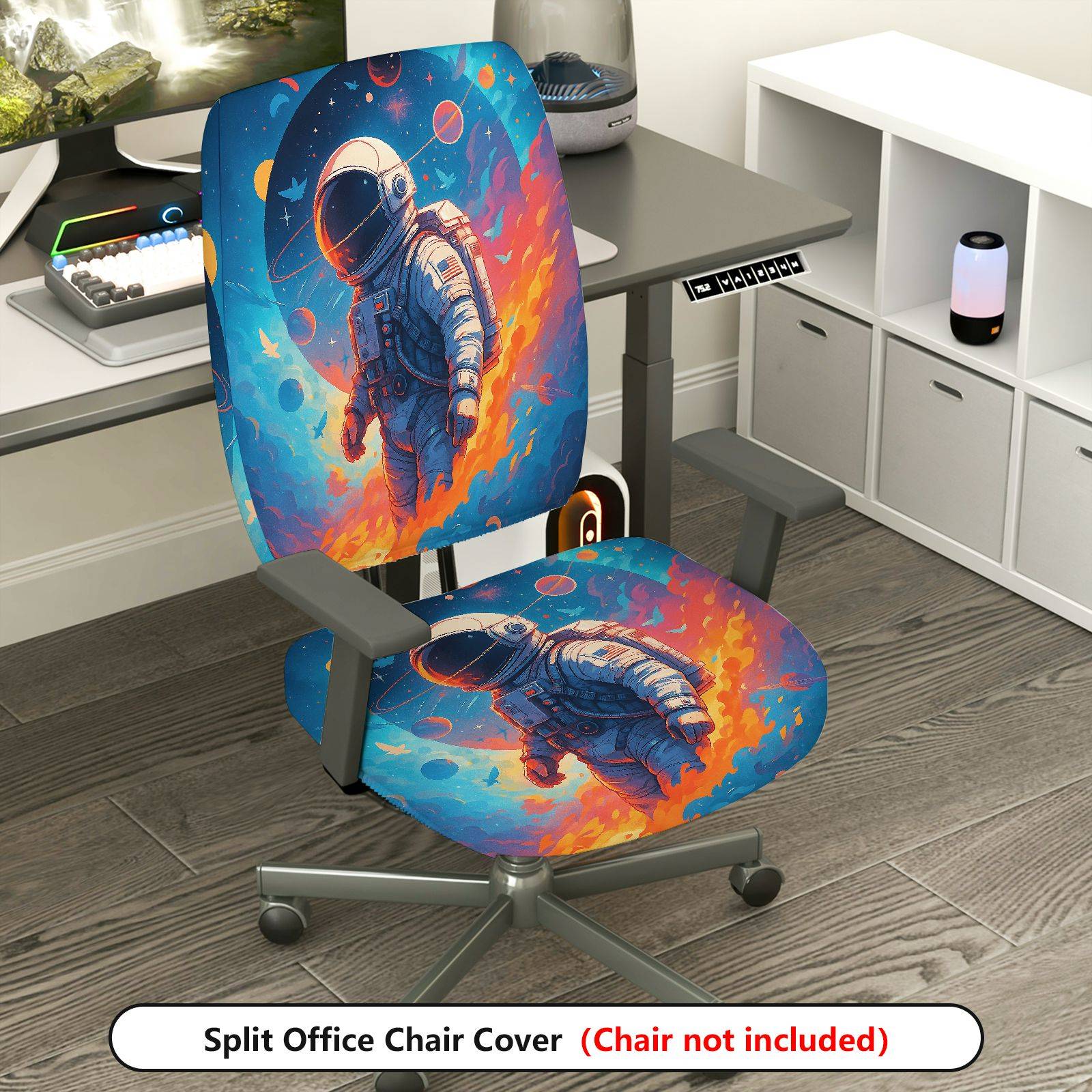 2-Piece Astronaut Galaxy Space Planets Stars  Computer Chair Cover Set, Seat and Backrest