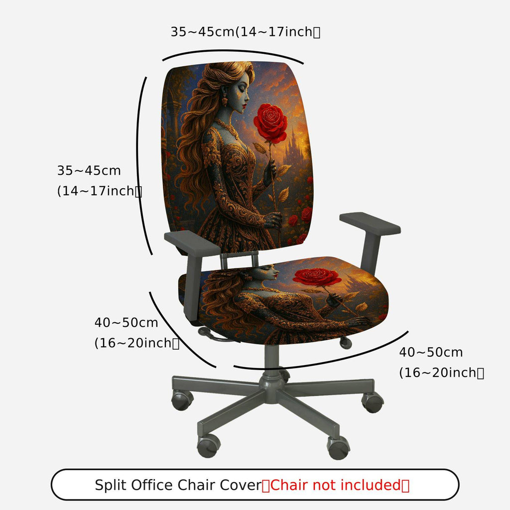 2-Piece Artistic Romantic Rose Woman Graphic  Computer Chair Cover Set, Seat and Backrest