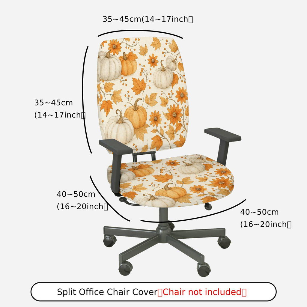 2-Piece Autumn Pumpkin Leaves Floral Thanksgiving  Computer Chair Cover Set, Seat and Backrest