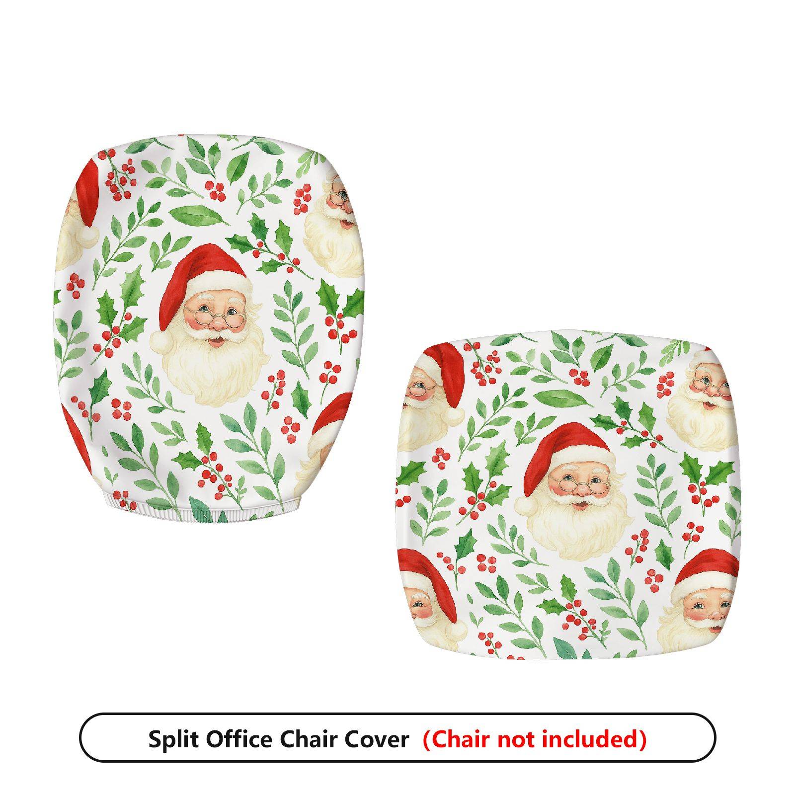 2-Piece Christmas Santa Claus Holly Berry Festive Decoration  Computer Chair Cover Set, Seat and Backrest