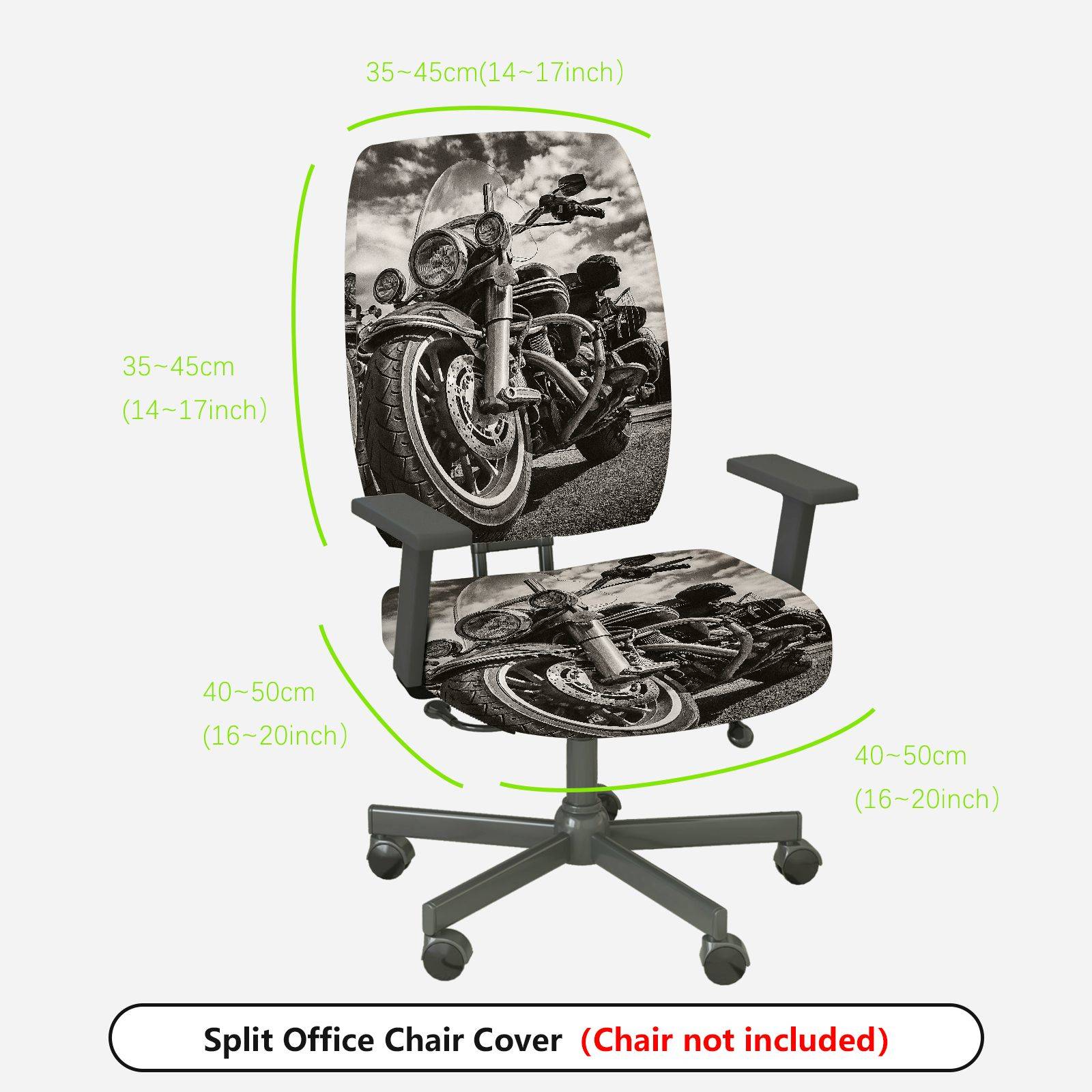 2-Piece Motorcycle Vintage Black and White Artistic Pattern  Computer Chair Cover Set, Seat and Backrest