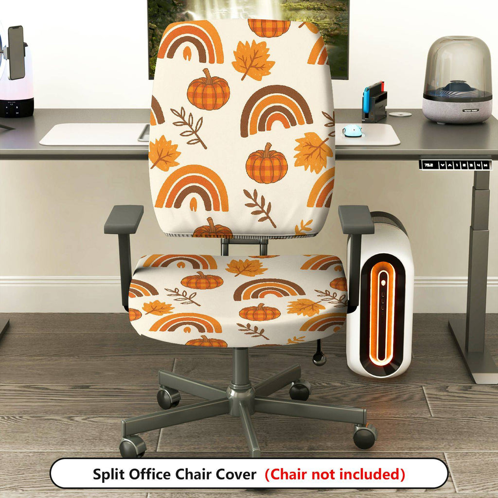 2-Piece Autumn Pumpkin Leaves Rainbow Rustic Festival  Computer Chair Cover Set, Seat and Backrest