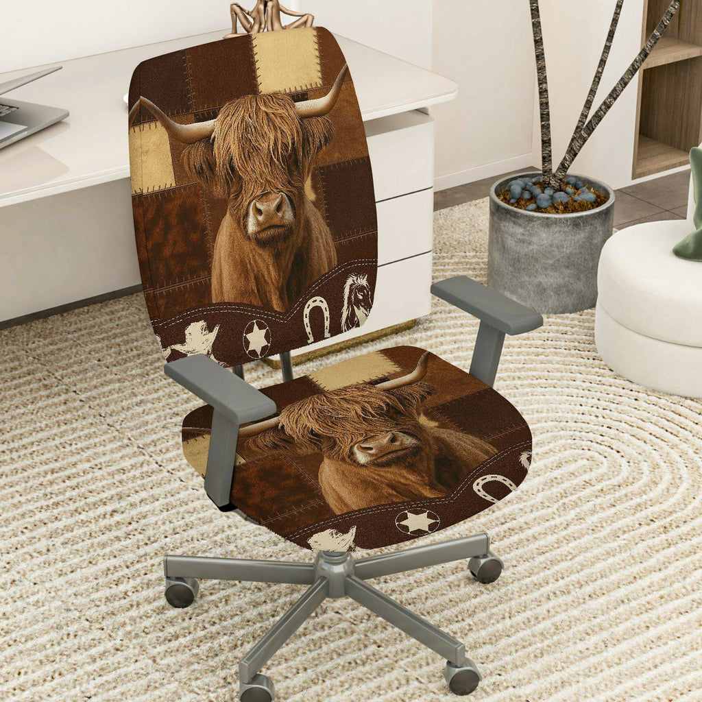 2-Piece Cow Western Farm Rustic Animal Country  Computer Chair Cover Set, Seat and Backrest