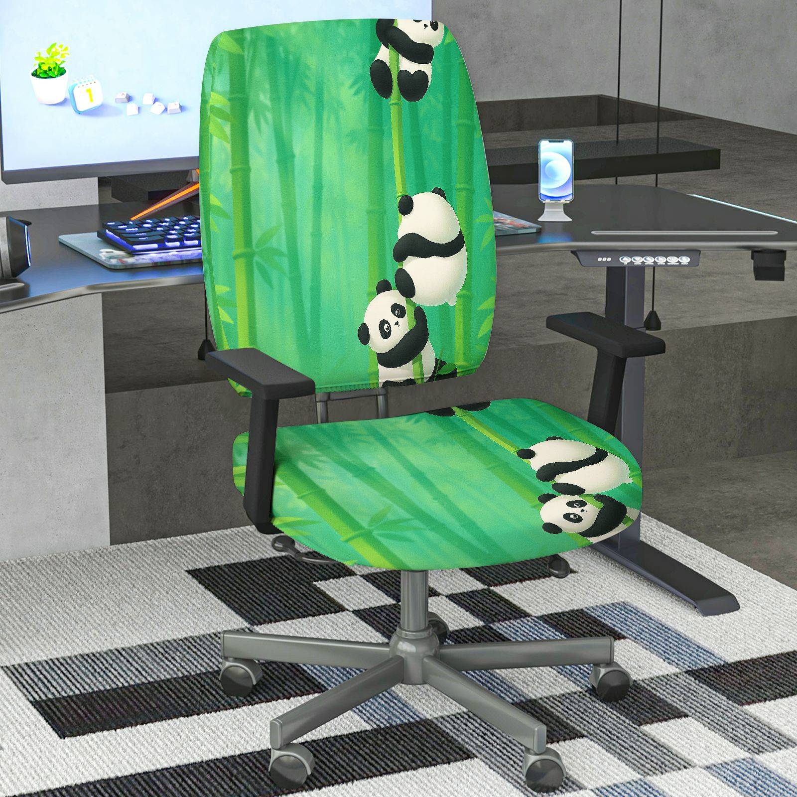 2-Piece Bamboo Panda Green Nature Animal Cute  Computer Chair Cover Set, Seat and Backrest