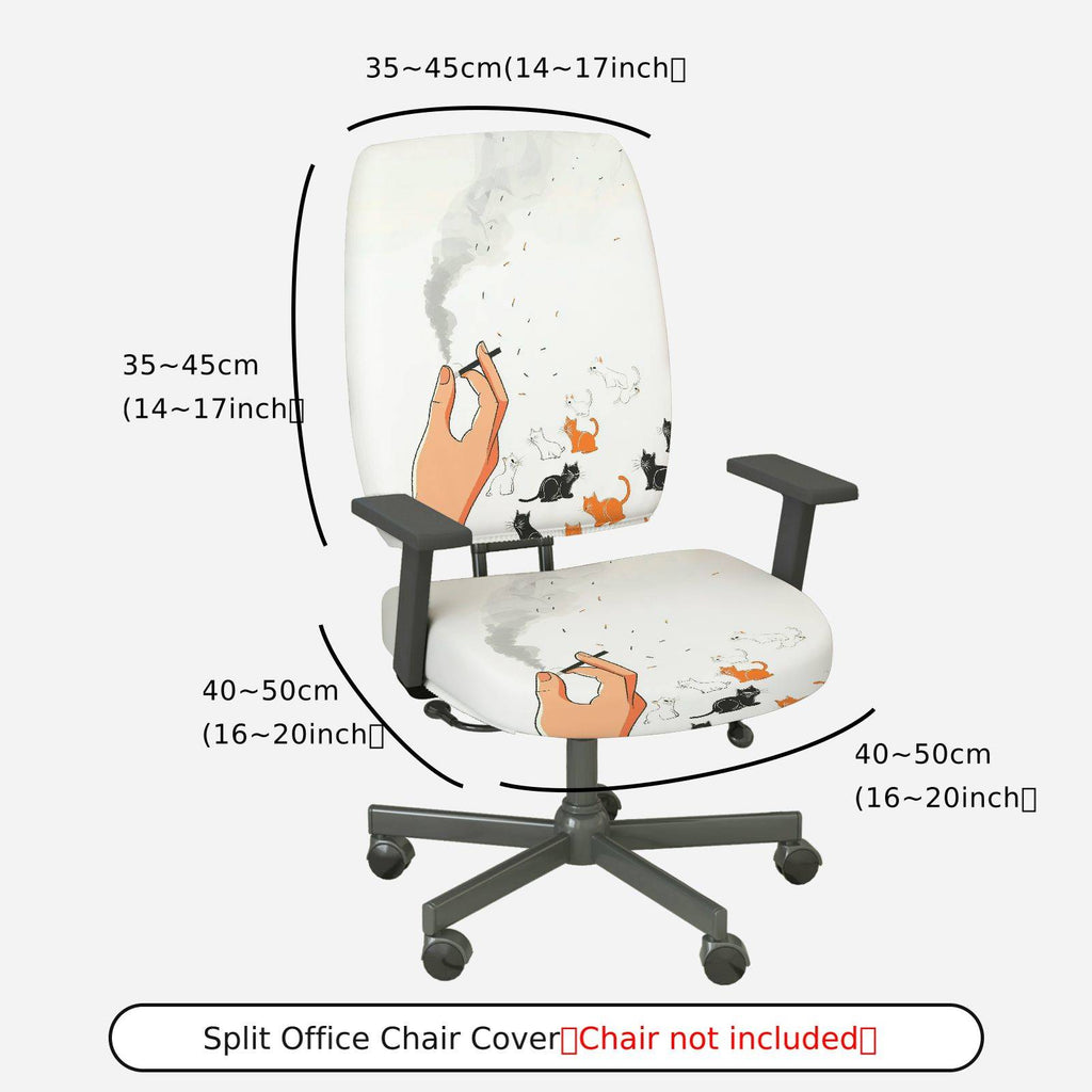 2-Piece Artistic Cat Smoking Hand Design  Computer Chair Cover Set, Seat and Backrest