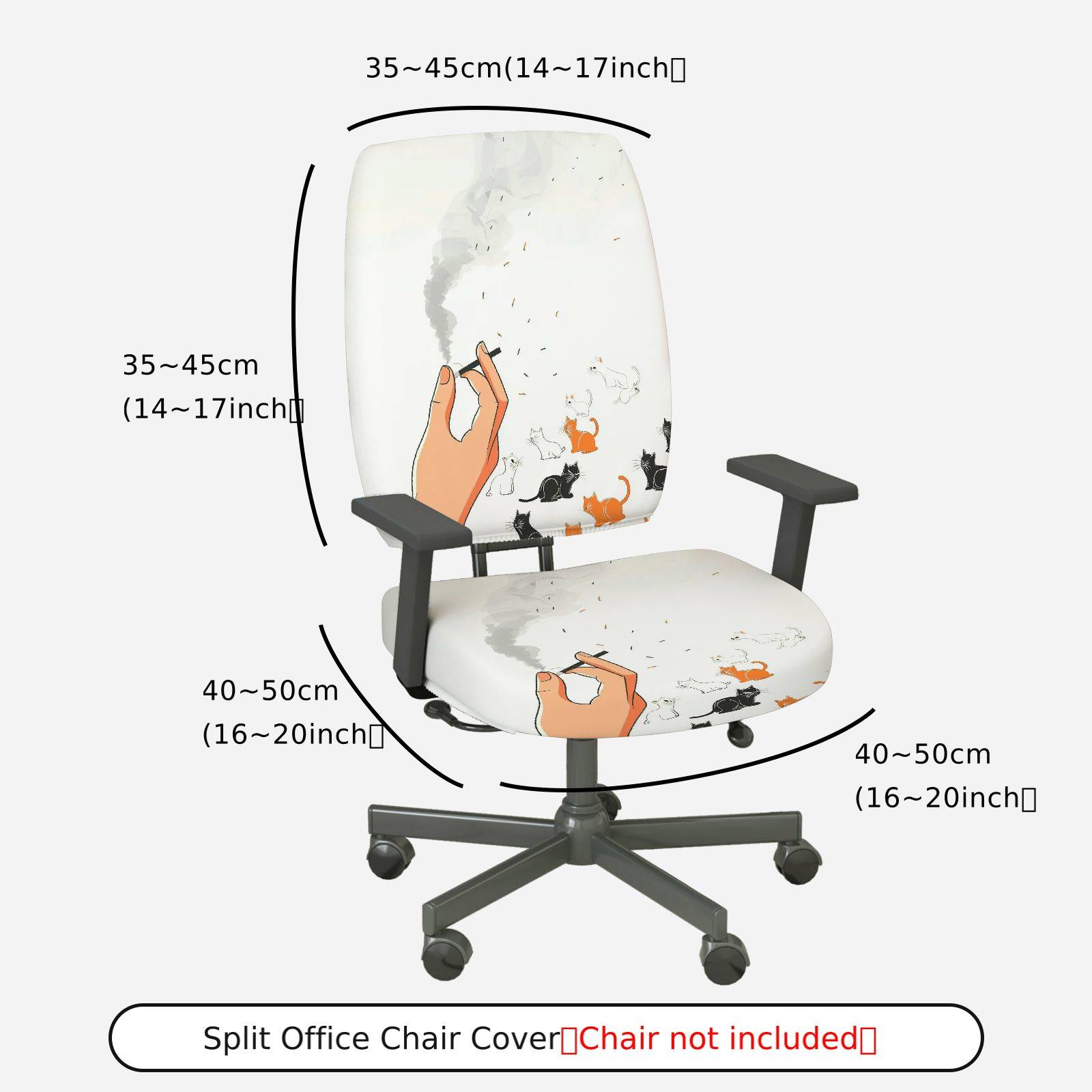 2-Piece Artistic Cat Smoking Hand Design  Computer Chair Cover Set, Seat and Backrest