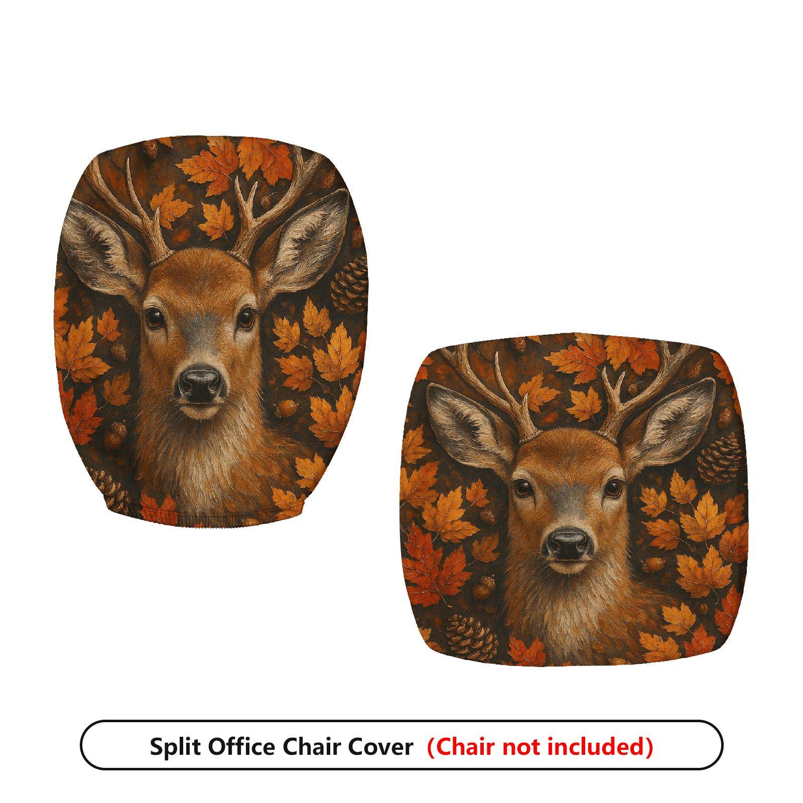 2-Piece Autumn Deer Maple Leaves Nature Wildlife  Computer Chair Cover Set, Seat and Backrest
