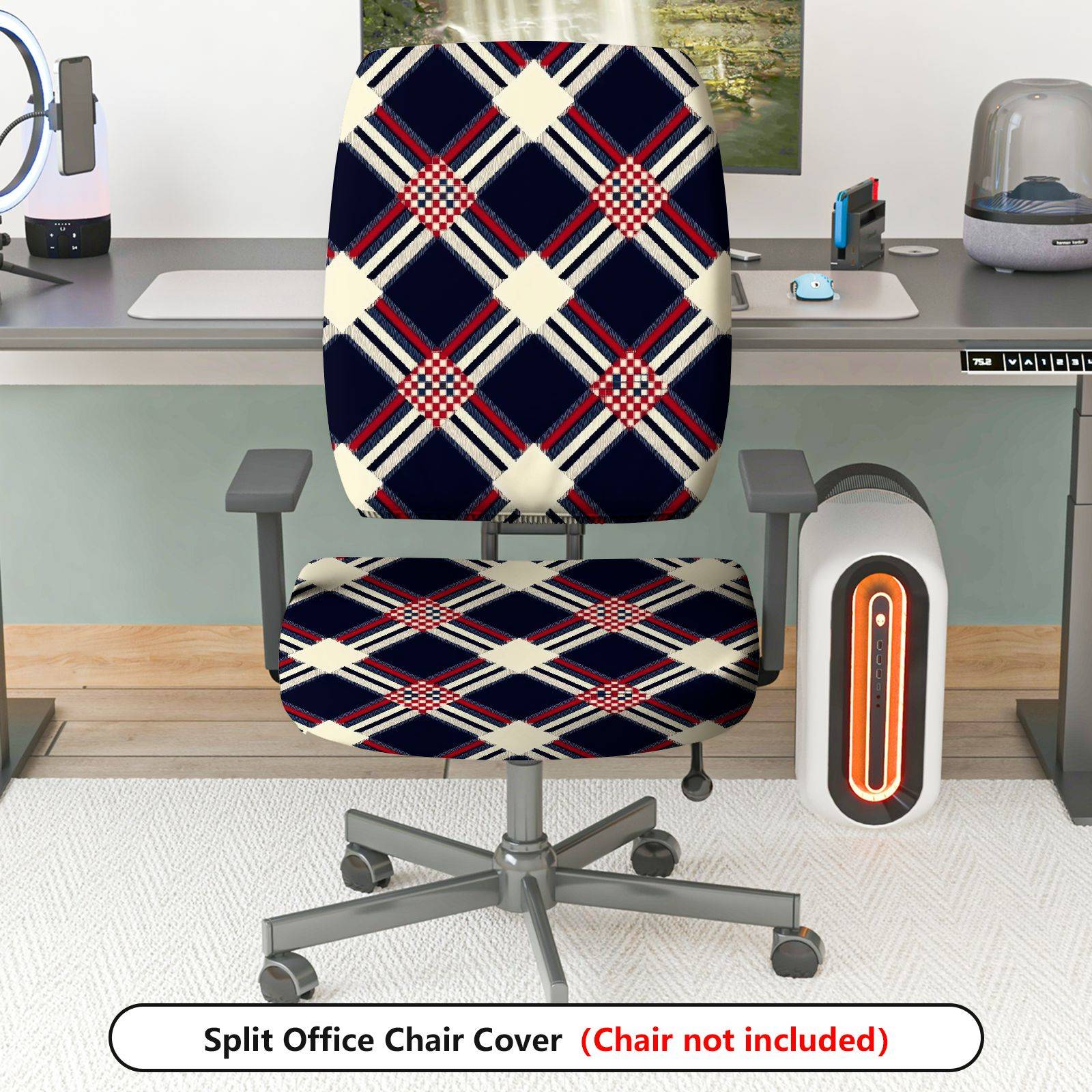 2-Piece Argyle Plaid Geometric Classic Decorative  Computer Chair Cover Set, Seat and Backrest