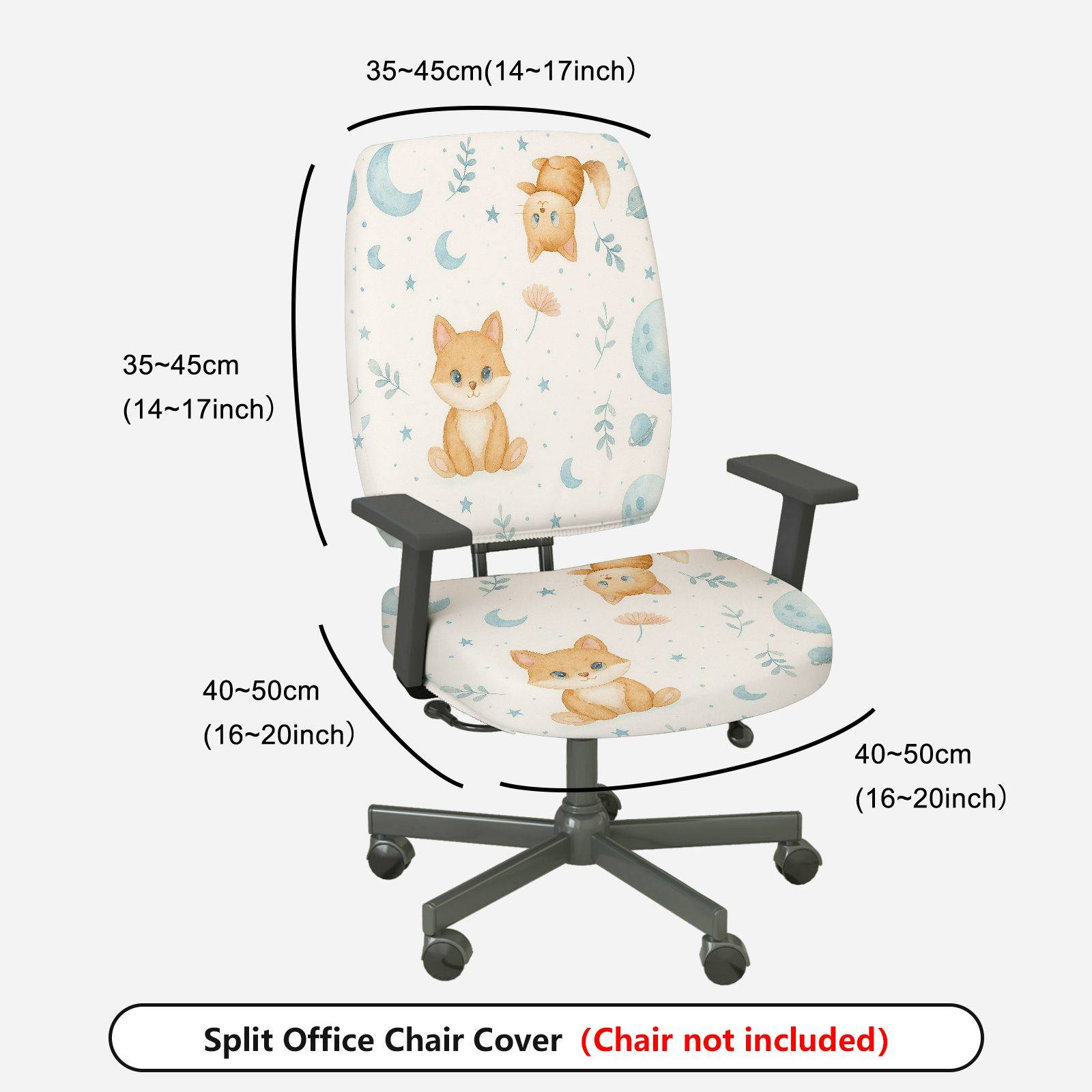 2-Piece Cute Animal Moon Star Floral  Computer Chair Cover Set, Seat and Backrest