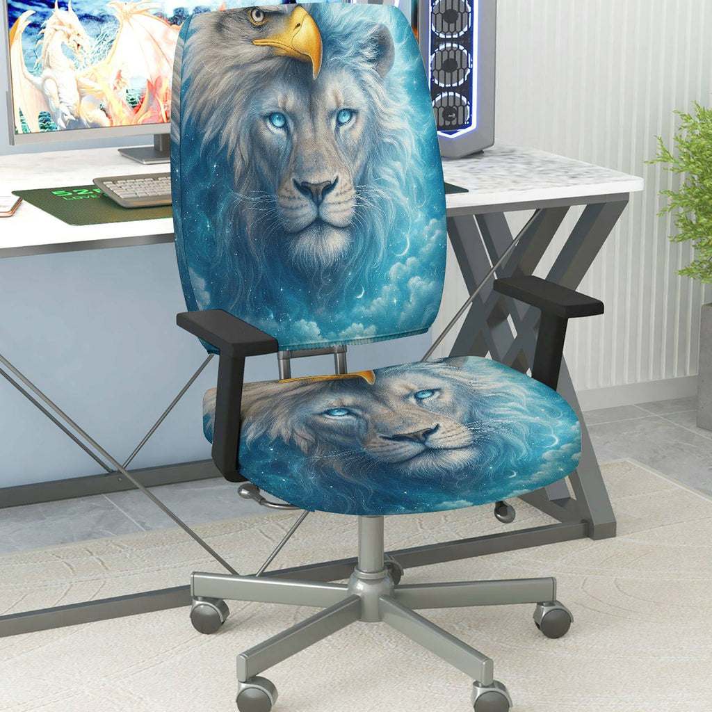 2-Piece Animal Lion Eagle Moon Star Sky  Computer Chair Cover Set, Seat and Backrest