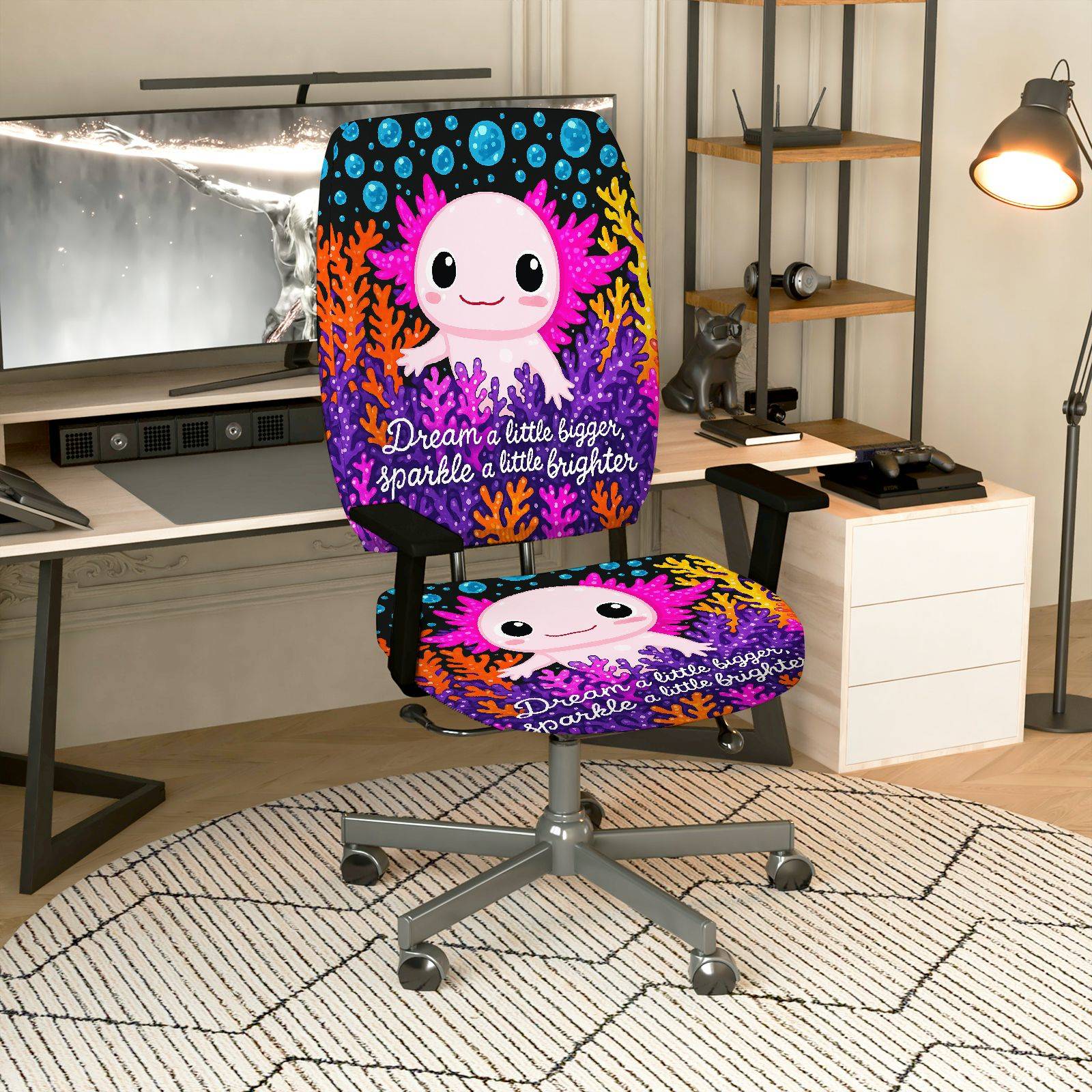 2-Piece Animal Inspirational Colorful Coral Bubble  Computer Chair Cover Set, Seat and Backrest