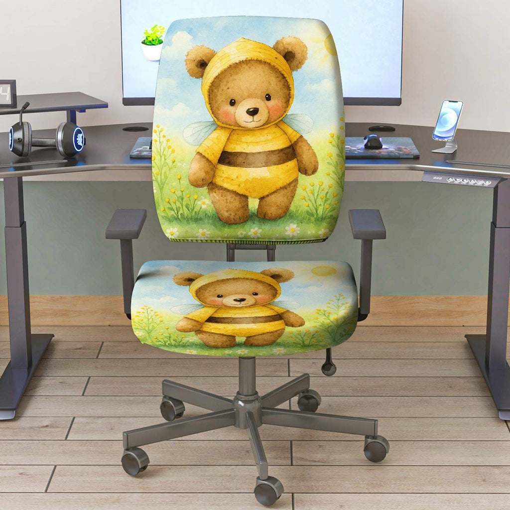 2-Piece Cute Animal Bee Spring Flora Summer  Computer Chair Cover Set, Seat and Backrest