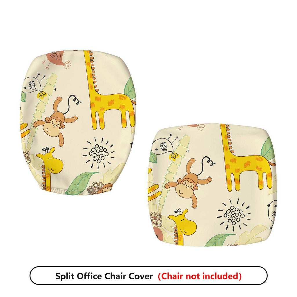 2-Piece Animal Giraffe Monkey Leaf Flower  Computer Chair Cover Set, Seat and Backrest