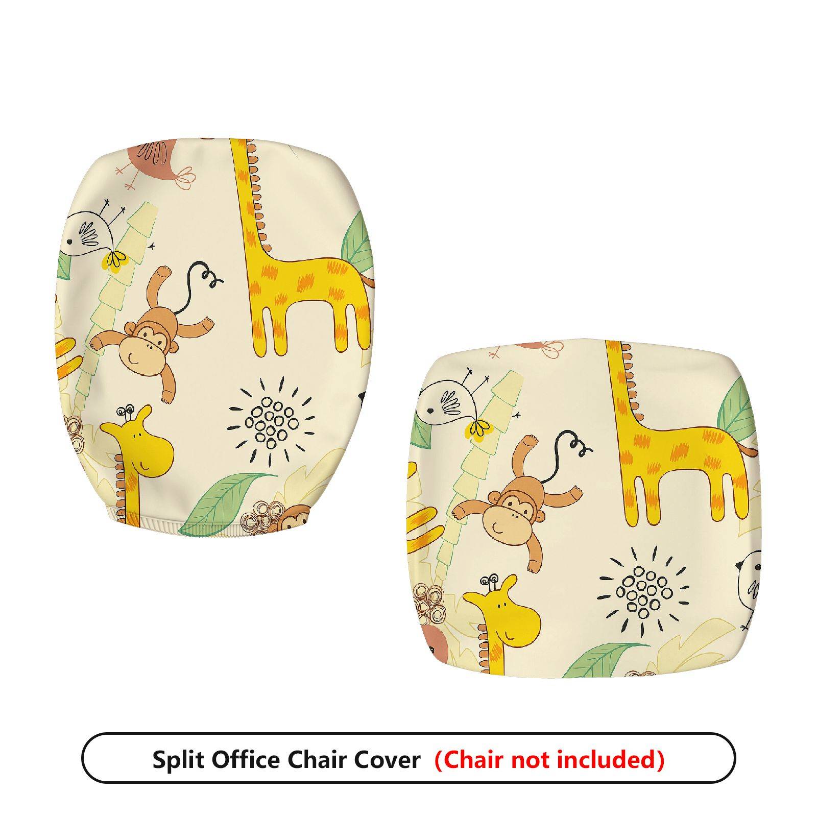 2-Piece Animal Giraffe Monkey Leaf Flower  Computer Chair Cover Set, Seat and Backrest