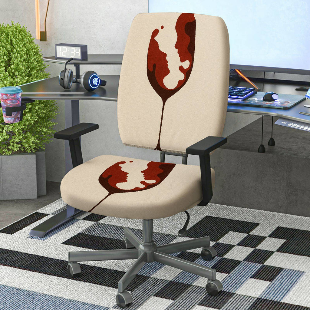 2-Piece Abstract Wine Glass Silhouette Art Decorative  Computer Chair Cover Set, Seat and Backrest