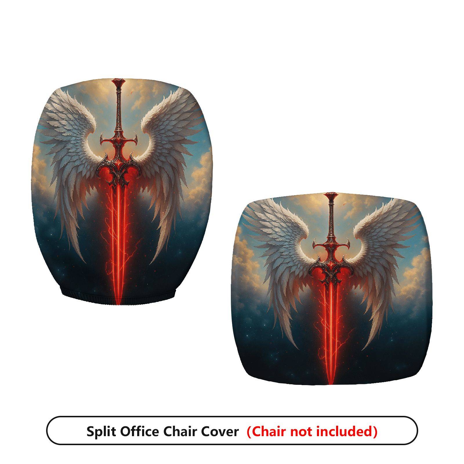 2-Piece Angel Wings Sword Fantasy Gaming  Computer Chair Cover Set, Seat and Backrest
