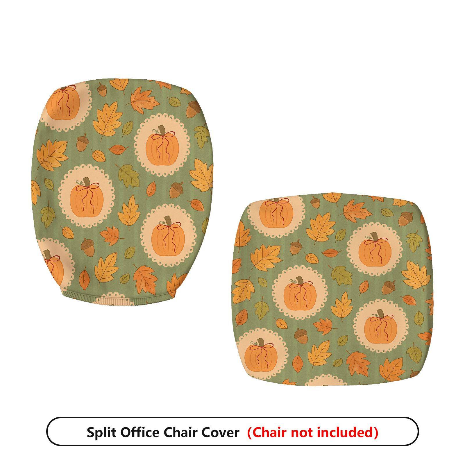 2-Piece Autumn Pumpkin Leaf Pattern Thanksgiving  Computer Chair Cover Set, Seat and Backrest