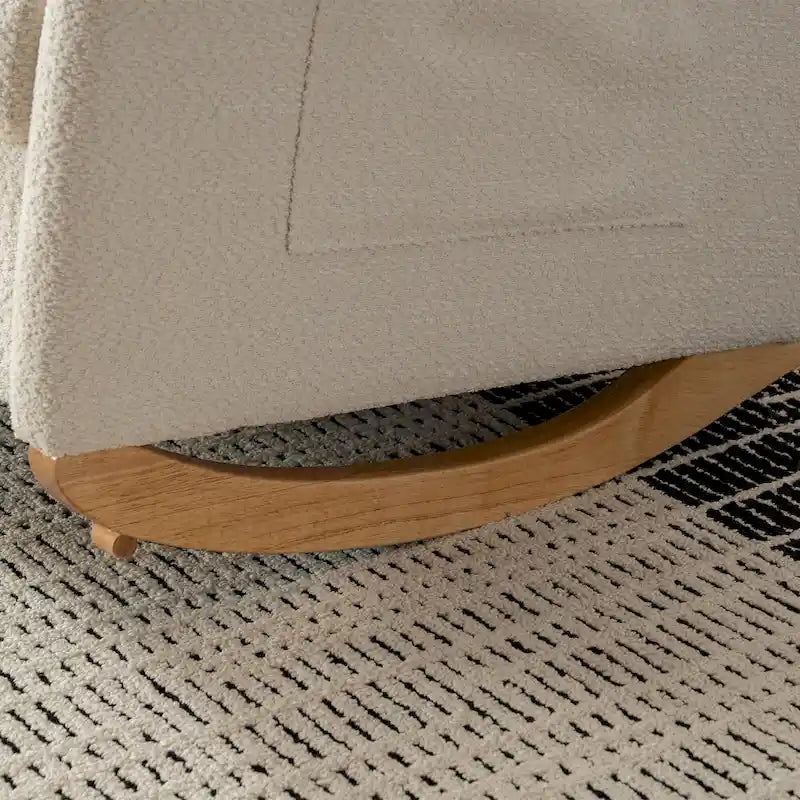 Beige Modern 35.8 High Back Rocking Chair with Footrest and Wood Legs