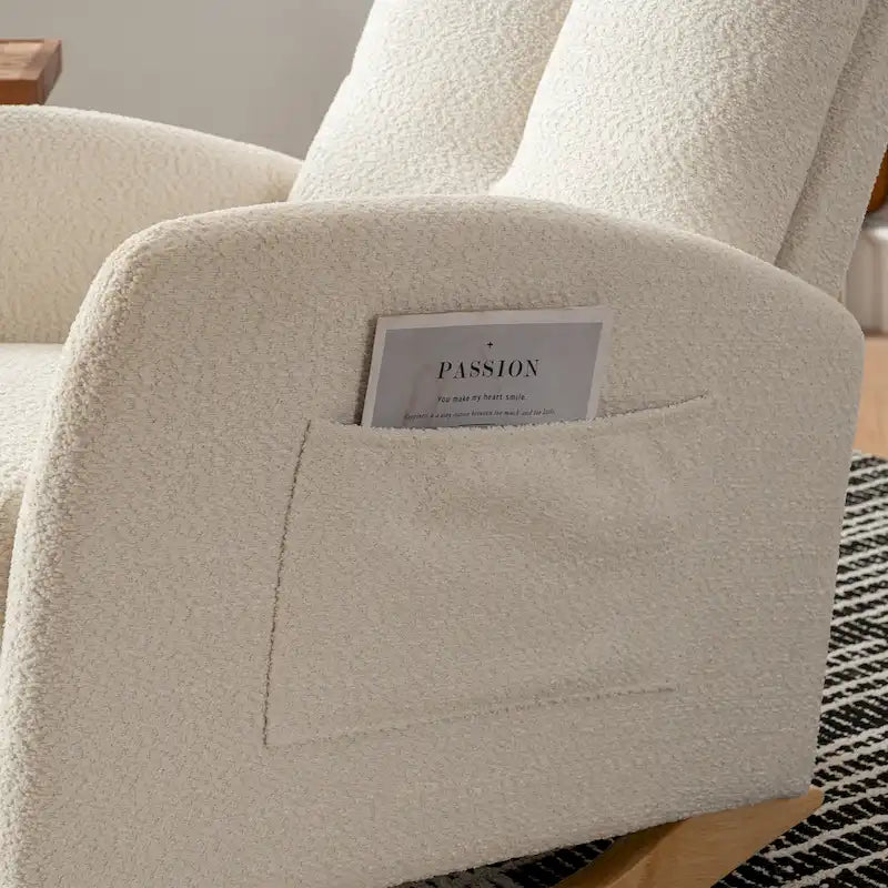 Beige Modern 35.8 High Back Rocking Chair with Footrest and Wood Legs