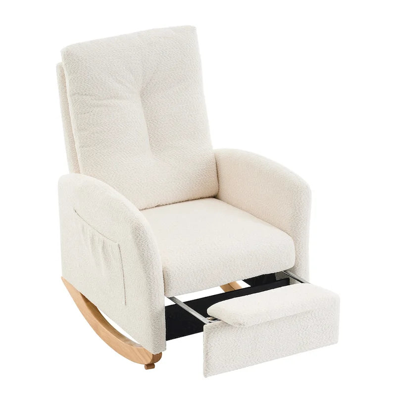 Beige Modern 35.8 High Back Rocking Chair with Footrest and Wood Legs