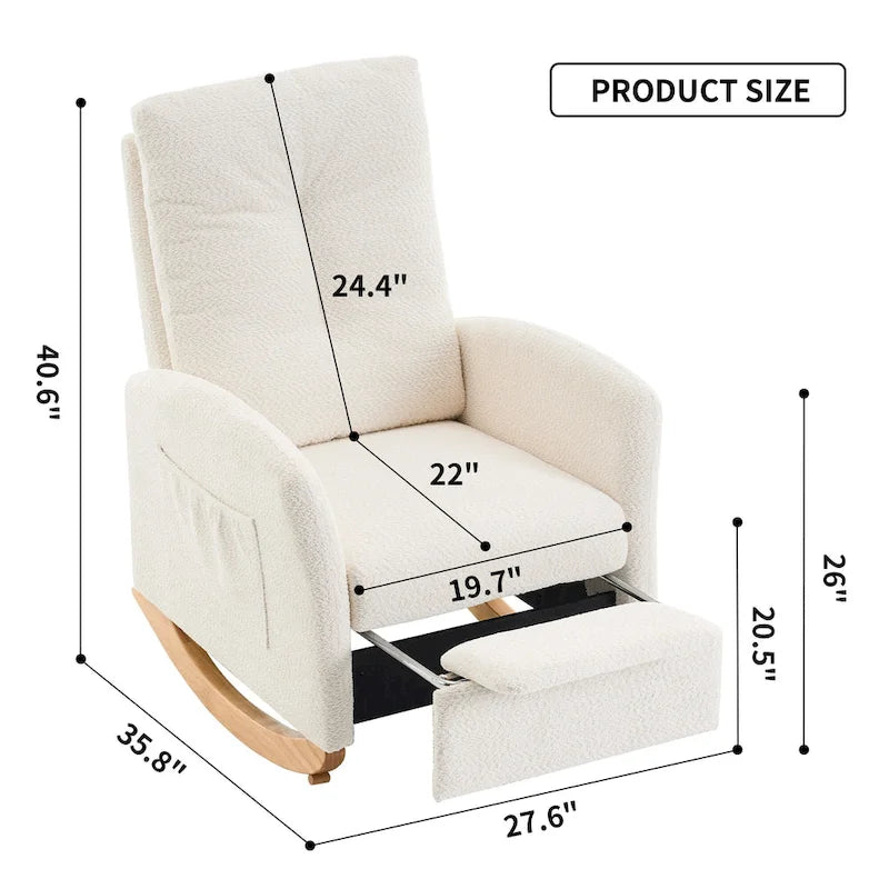 Beige Modern 35.8 High Back Rocking Chair with Footrest and Wood Legs