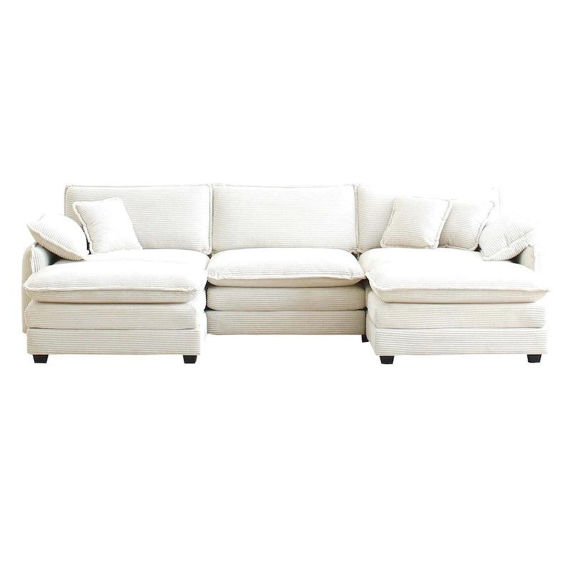 Beige 5-Piece Corduroy U-Shaped Modular Sectional Sofa with 2 Ottomans