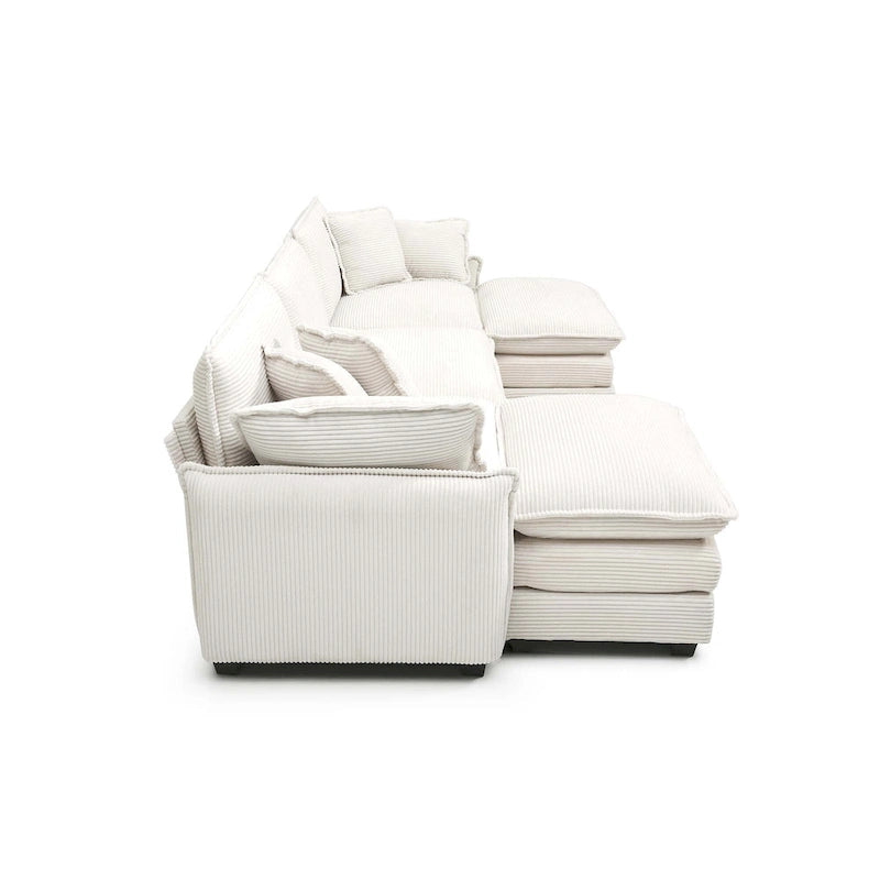 Beige 5-Piece Corduroy U-Shaped Modular Sectional Sofa with 2 Ottomans