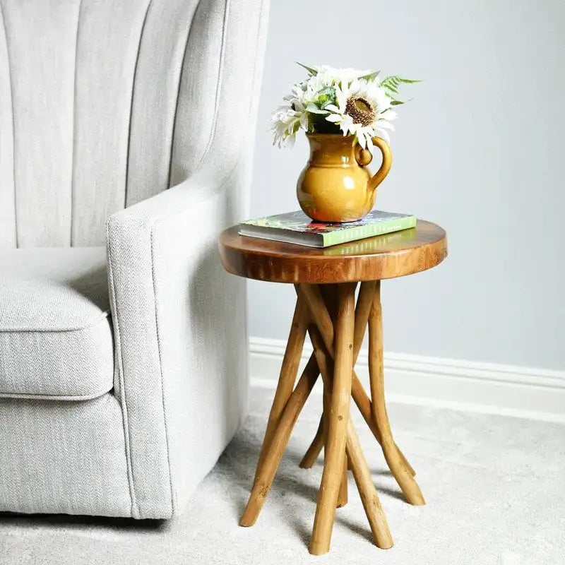 16 Teak Wood Stick Leg End Table - 16D x 16W x 20H