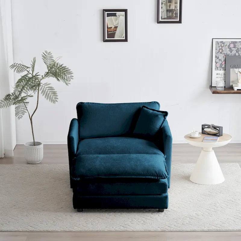 Modern Accent Chair with Ottoman Upholstered Armchair