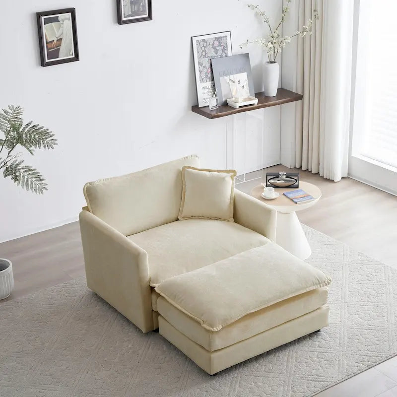 Modern Accent Chair with Ottoman Upholstered Armchair