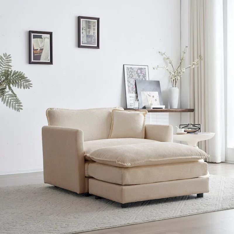 Modern Accent Chair with Ottoman Upholstered Armchair