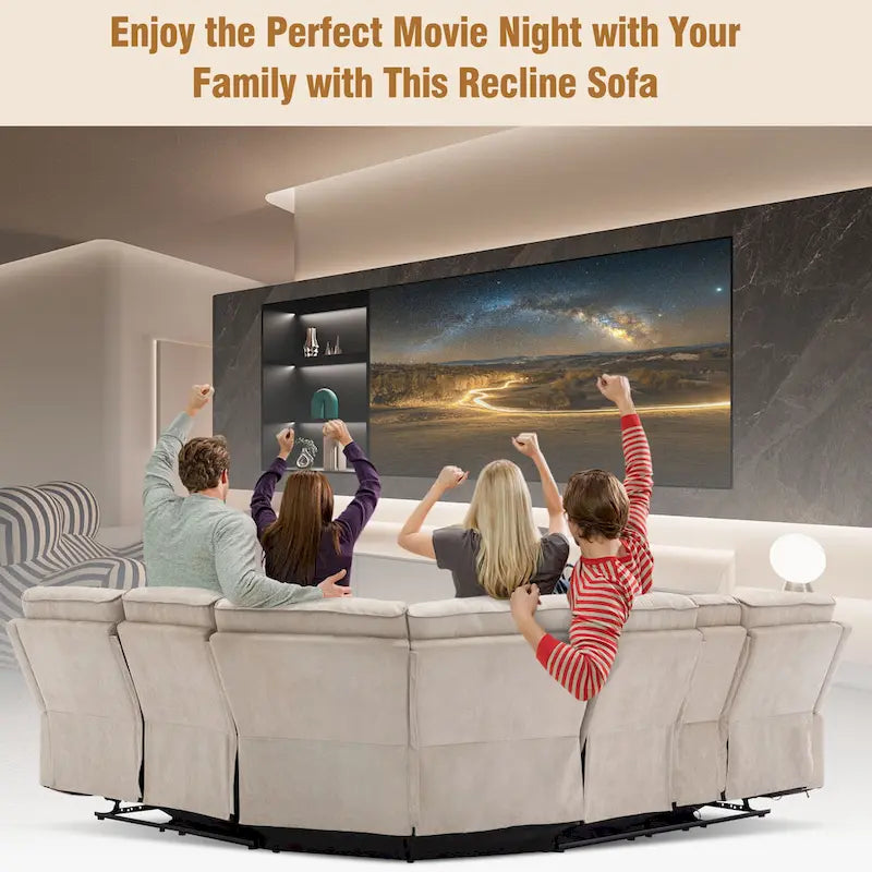 94.8 Modern Manual Reclining Living Room Furniture Set with USB Ports, Hidden Storage, LED Light Strip and 2 Cup Holders, Cream