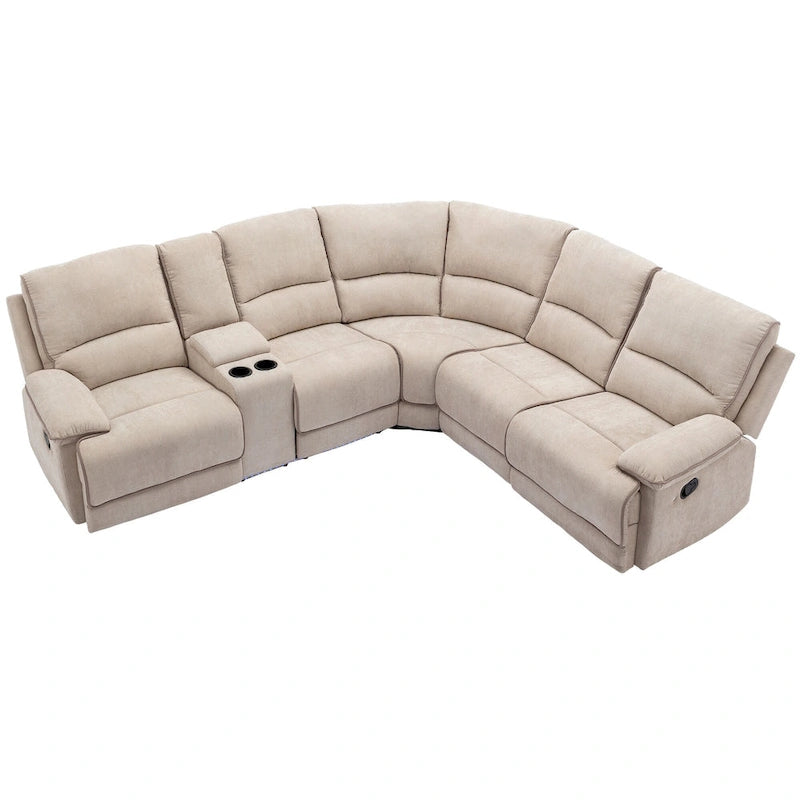 94.8 Modern Manual Reclining Living Room Furniture Set with USB Ports, Hidden Storage, LED Light Strip and 2 Cup Holders, Cream