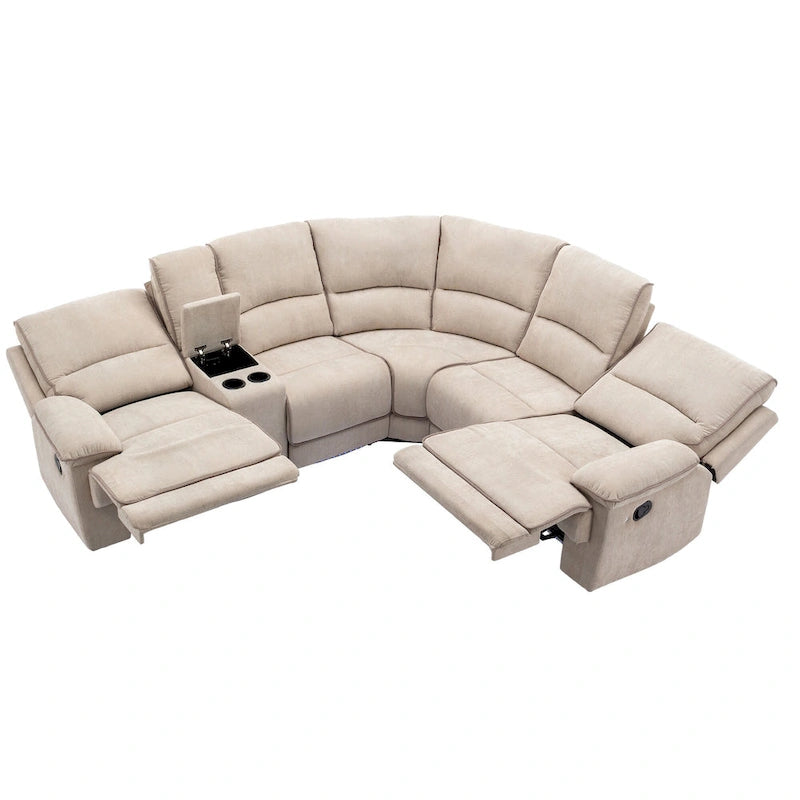 94.8 Modern Manual Reclining Living Room Furniture Set with USB Ports, Hidden Storage, LED Light Strip and 2 Cup Holders, Cream