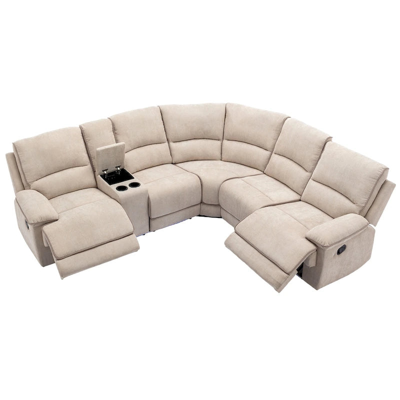 94.8 Modern Manual Reclining Living Room Furniture Set with USB Ports, Hidden Storage, LED Light Strip and 2 Cup Holders, Cream